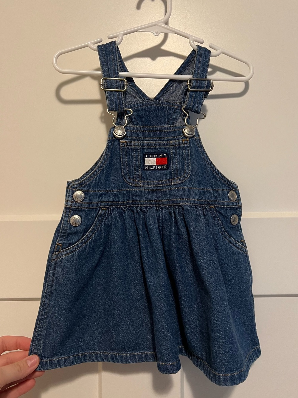 Tommy Hilfiger Dark Blue Denim Overall Dress with Logo Patch